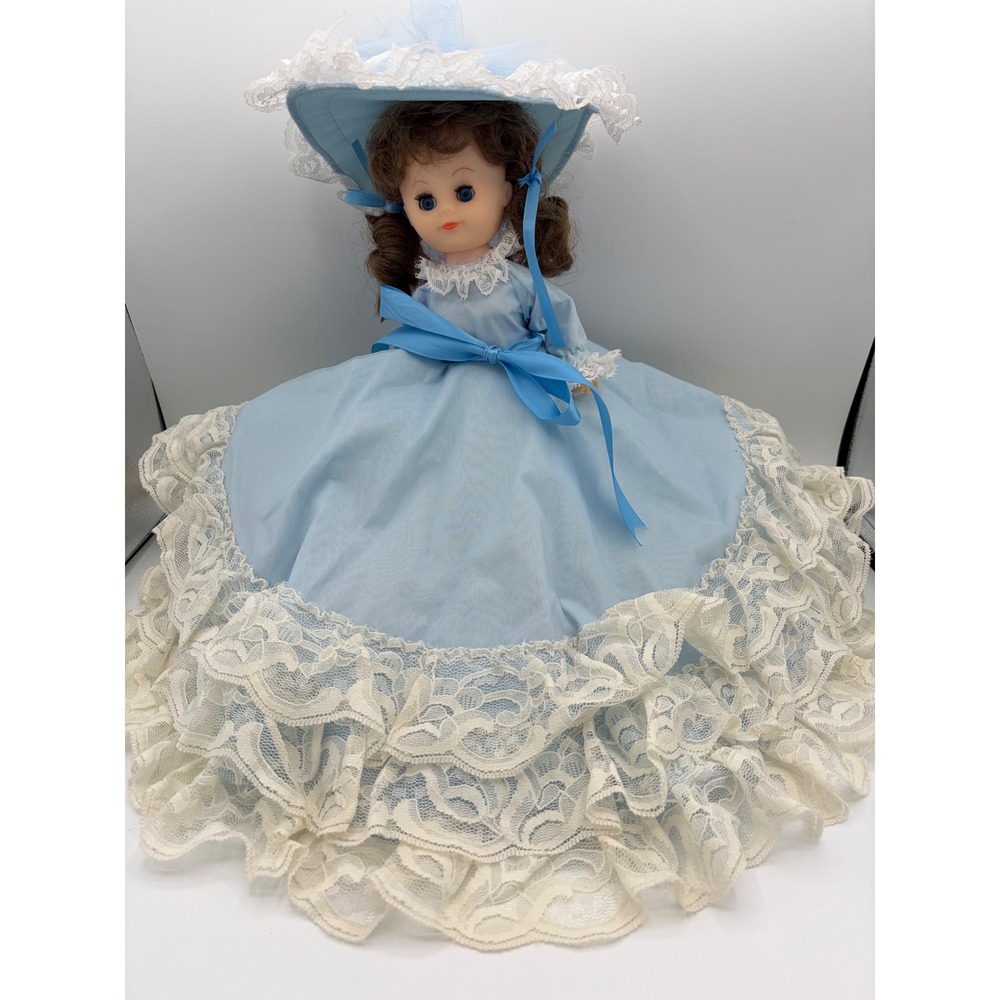 Vintage Collector Doll Light Blue Lace Dress & Hat